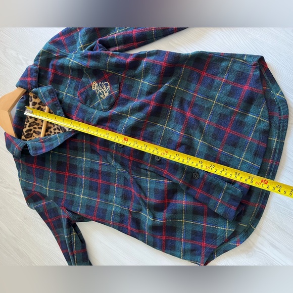 Vintage Ralph Lauren Green plaid fleece long sleeve button down leopard lining - Picture 6 of 8